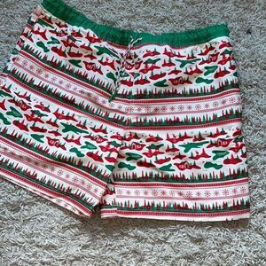 Magellan Mens Fish Gear Christmas Swim Shorts Green Red Holiday Themed Water Rep
